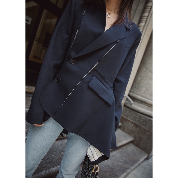 MONSE NAVY BLUE DECONSTRUCTED SLASHED JACKET BLAZER 4 NWOT - Picture 9 of 16